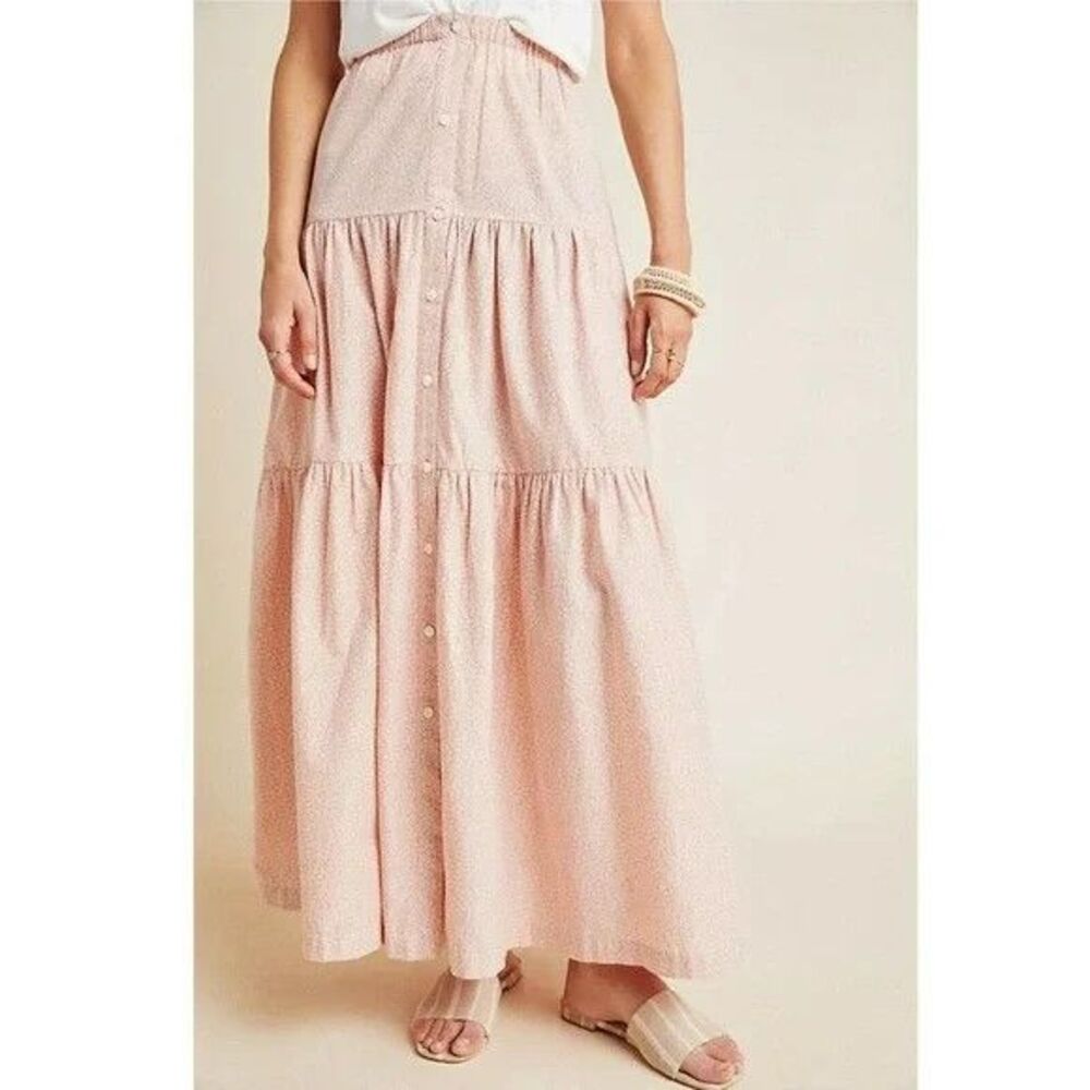 Anthropologie X Frye Elspeth Tiered Maxi Skirt S Ditsy Floral Button Front BOHO
